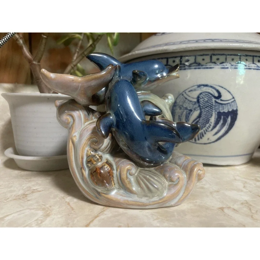 Ceramic Dolphins‎ With Coral And Sailing Ship Wheel